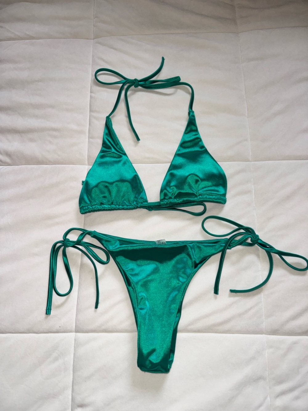 Emerald Tie-Side Triangle Bikini Set - Women Swim